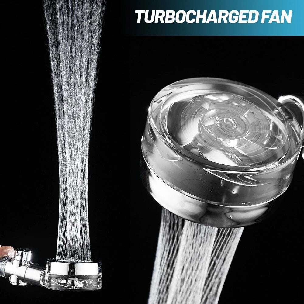 High Pressure Shower Head Adjustable 360° Rotation Turbine Water Saving 