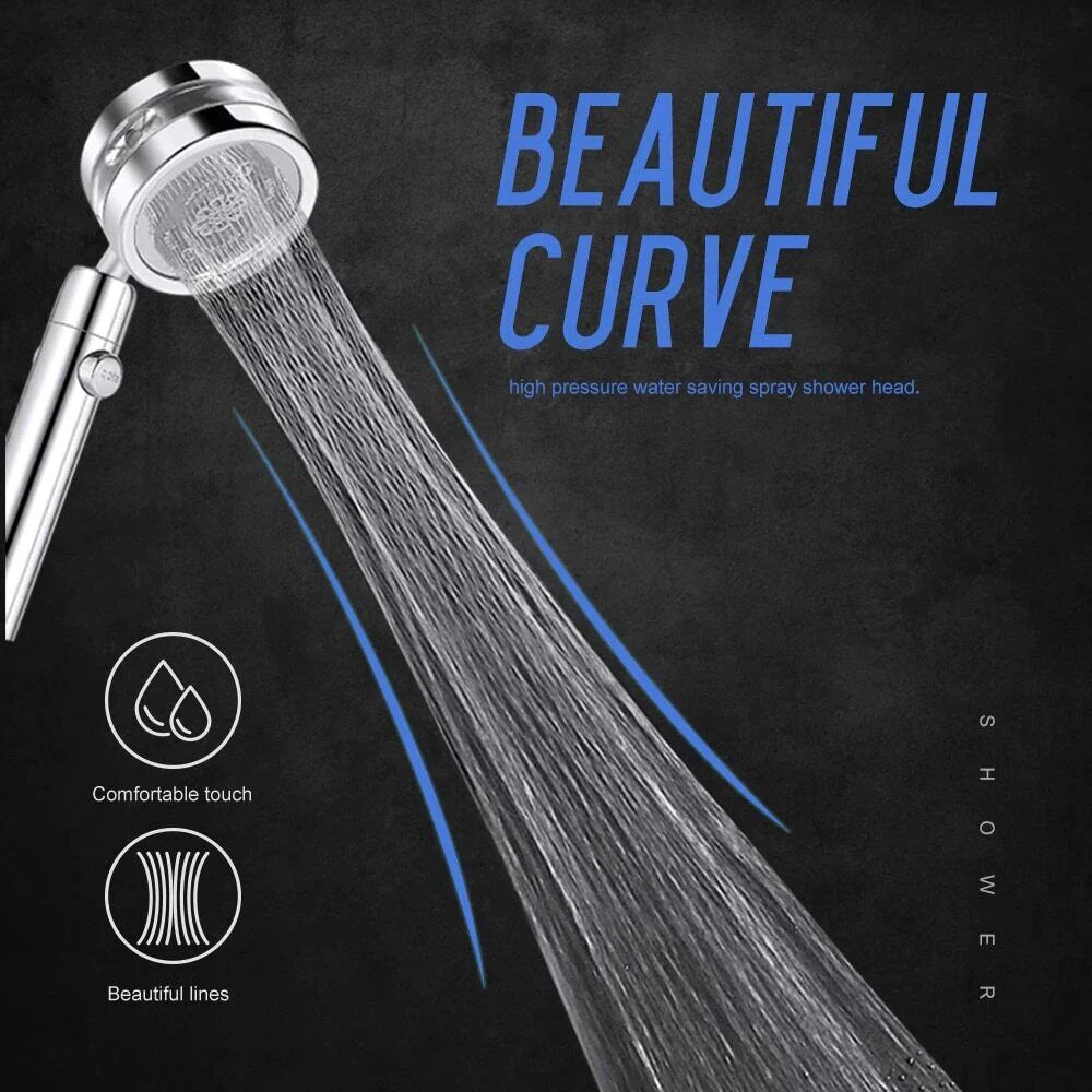 High Pressure Shower Head Adjustable 360° Rotation Turbine Water Saving 