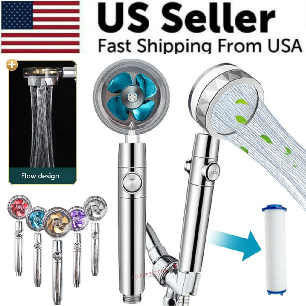 High Pressure Shower Head Adjustable 360° Rotation Turbine Water Saving 